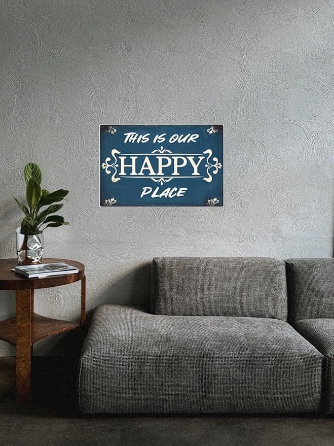 Vintage "This Is Our Happy Place" Sign – Metal Decorative Plaque for Home, Kitchen, Bedroom, Cafe, and Park – 8x12 Inches