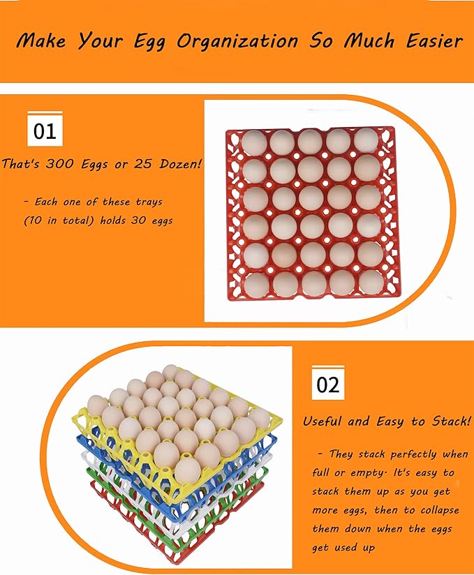 10Pcs Plastic Egg Tray, 30-Cell Egg Flats, Stackable Egg Crates, Red, Rectangular, Modern, Washable, Open Top, False Lid, BASKET, Plastic, 10Pcs