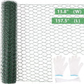 Aboofx Chicken Wire for Floral Arrangements 157.5 x 13.8 Inch Green Mesh Chicken Wire with 20 Zip Ties and 1 Pair of Glove Hexagonal Galvanized PVC Coated Netting Fence for Crafs Poultry Garden