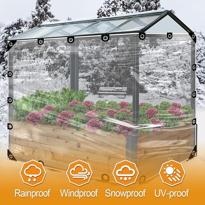 6.6x10ft Anti-Tear Clear Tarp Waterproof - 2pcs Windproof Poly Tarpaulin, Heavy Duty Transparent Enclosure with Grommets for Covering Chicken Coops Greenhouse Garden Plants