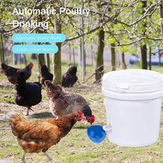 Professional Chicken Waterer Cups, 8 Packs Blue Large Chicken Water Feeder, Tee Fittings Poultry Waterer Suitable for Duck, Chicks, Goose, Turkey, Bunny and Bird with Mounting Hole Opener