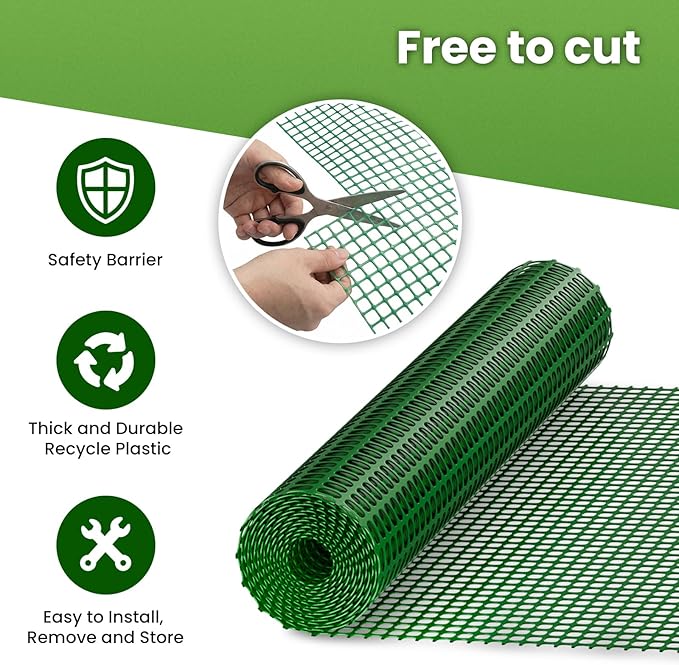 DoCred Plastic Fence with Stakes, 39.4in x 82ft Portable Poultry Fencing Net Mesh for Chickens & Dog, Temporary Gardening Fence Pet Barrier for Backyards, Vegetable Gardens, Lawn & Outdoor Decoration