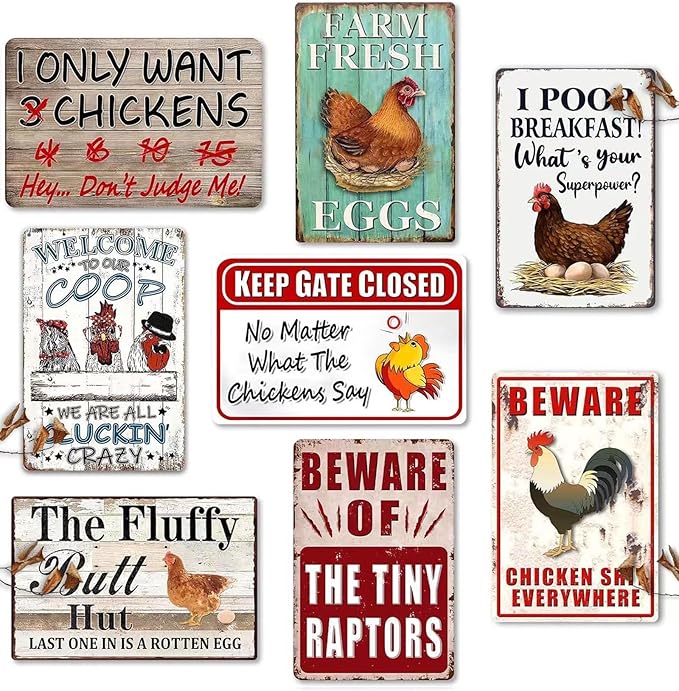 8 Pack Chicken Coop Accessories, Funny Chicken Coop Metal Signs Outdoor Decor Chickens Farm Personalized Tin Sign Chicken Gifts For Lovers House Decor 8×12 Inch