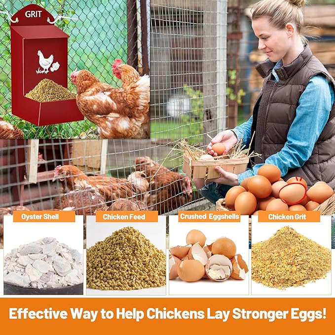 Chicken Oyster Shell Feeder Grit Feeder, Metal Automatic Chicken Feeders Coop Accessories Supplies, Hanging Poultry Feeders for Chicks Duck Goose
