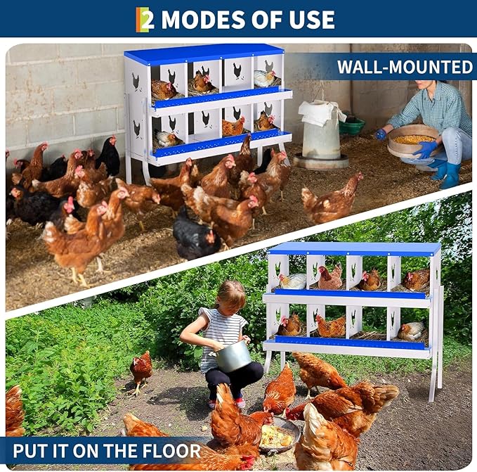 Chicken Nesting Box, 8 Compartments Laying Boxes for Chicken Hens Poultry Protect Eggs Chicken Coop Wall Mount Metal Nest Box for Chicken Coop