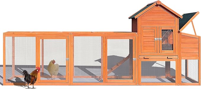 122" Wood Chicken Coop with Nesting Box,Outdoor Chicken Run W/Run&Perch,Wooden Large Hen House W/Ramp&Sliding Trays,Waterproof Poultry Cage W/Sloped Asphalt Roof,for Backyard Farm Use,Natural
