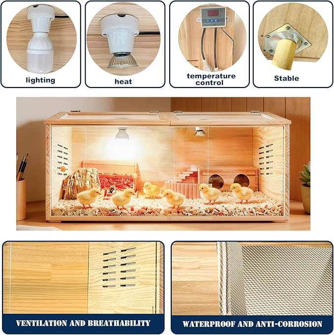 Brooder Box for Chicks,with Sliding Door,Table Legs,2 Types of Thermometer with Heat Lamp Set Suitable for Chicks/Duck/Parrot/Hamster (40"×15.7"×15.7")