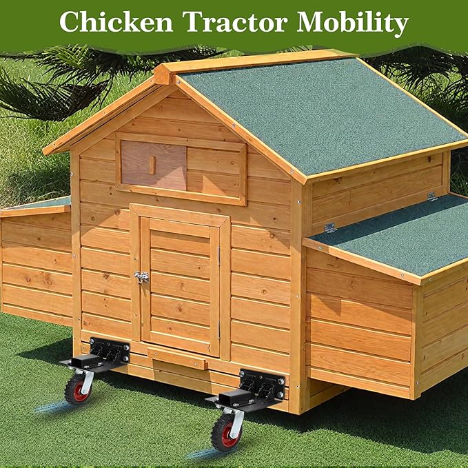 Chicken Coop Wheels Kit with Lift System - Set of 4 Heavy Duty Foldable Caster Wheels, Maximum Load Capacity 700 lb, Ideal for Large or Small Hen House, Durable Chicken Coop Accessory