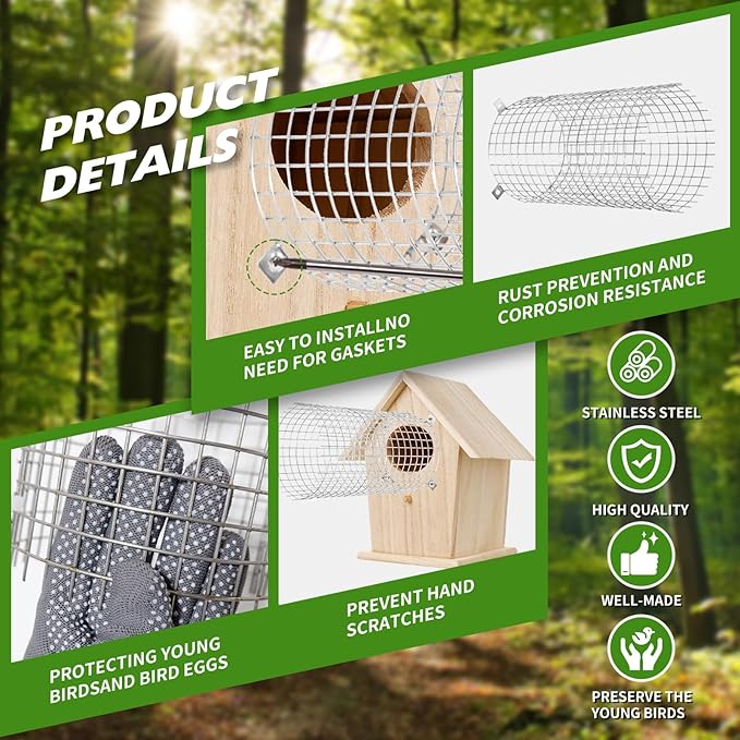 2Pack Bluebird House Predator Guards, Sparrow Guard for Bluebird House, Stainless Steel Bird House Hole Protector Accessories Entrance Guard(Round, 4.7 * 4.7 * 9 inches)
