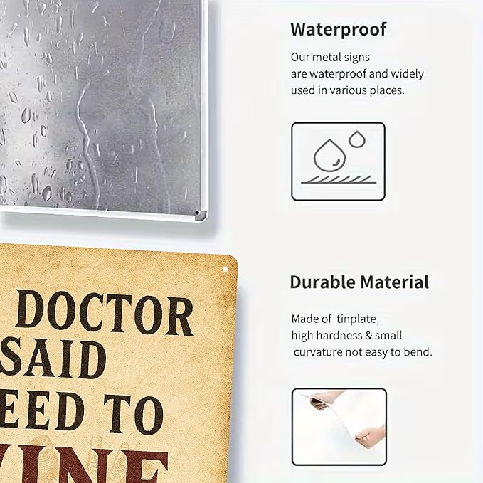 Wine Signs for Home Decor, Metal Bar Signs for Home Bar, "Doctor Said I Need to Wine More" Sign, Metal Wall Art for Kitchen,Vintage Bar Gifts for Women-8x12 Inch