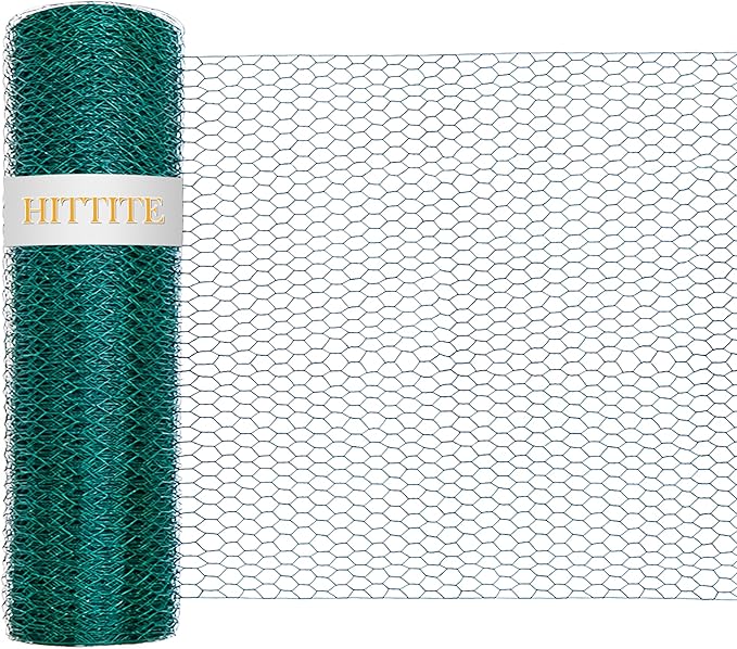 HITTITE Chicken Wire Fencing Mesh, 36in x 100ft Anti-Rust Green Floral Chicken Wire Roll,PVC Coated Wire Mesh Poultry Netting for Crafts and Poultry Garden.