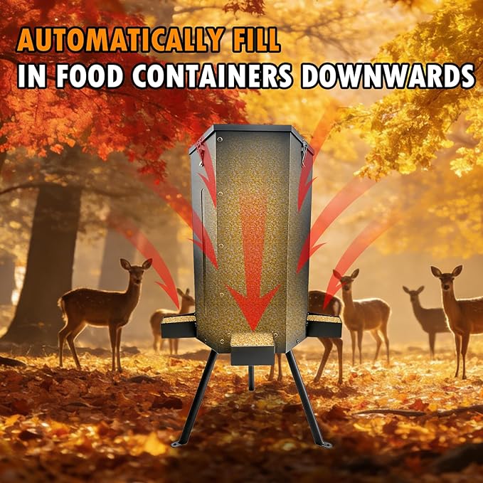 80 lbs Galvanized Steel Gravity Deer Feeder | Weatherproof & Anti-Rust Wildlife Game Feeder with 3 Feeding Trays & 3-Leg Stand | Automatic Corn Dispenser for Deer, Goats, Horses