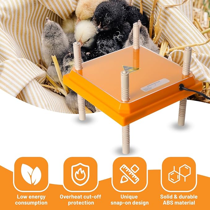 Brooder Heater for Chicks, 10" x 10" for 15 Chicks Heating Plate with Adjustable Height and Angle 15W Chicken Brooder Warm Like Mother Hen