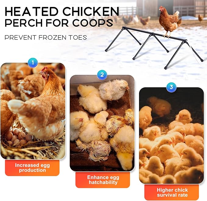 Heated Chicken Perch for Winter Chicken Coop Heater with 24H Timer & Temperature Adjustable Prevent Frozen Toes Chicken Coop Accessories With 2 Heated Roosting Bars for Chick Bird Duck Pigeon Parrot
