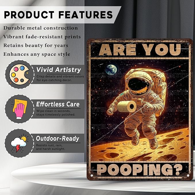 Vintage Astronaut Tin Sign Are You Pooping Retro Wall Decor Nostalgic Art Funny Metal Poster Indoor Store Cafe Toilet Kitchen Bar Office Man cave Pubs Bathroom Restroom 12 * 16inch
