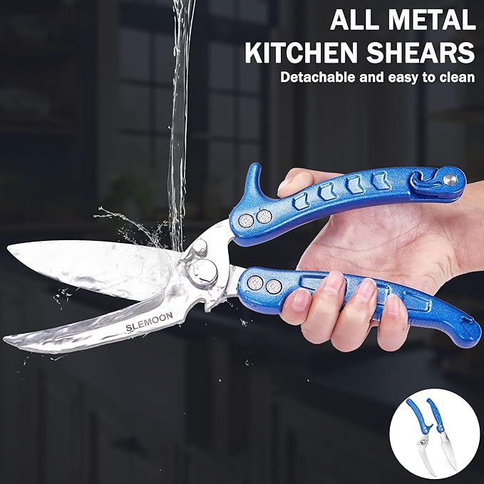 Heavy Duty Poultry Shears Kitchen for Chicken Meat,Multipurpose Kitchen Shears for Food,Herb Scissors with 5 Blades and Cleaning Comb, Cool Kitchen Gadgets Tools 2024 Green,2pcs set,blue
