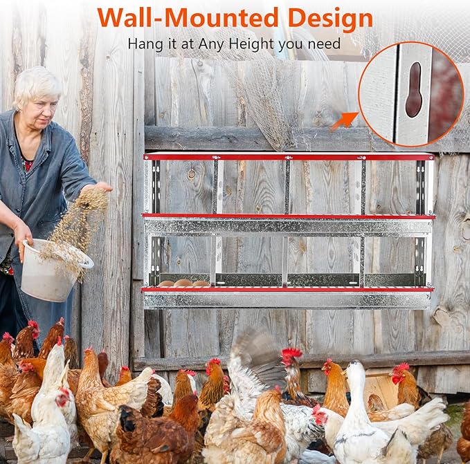 Garvee Chicken Nesting Boxes for Laying Eggs, 8 Compartment Metal Roll Out Away Nesting Boxes for Hens, Nesting Gift Boxes for Chickens Duck Poultry, Heavy Duty Chicken Coop with Perch
