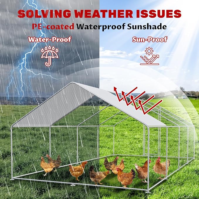 Chicken Coop Large Metal Chicken Run Pen for 20 Chickens Poultry Cage with Waterproof Cover for Walk-in Chicken Run for Yard Outdoor