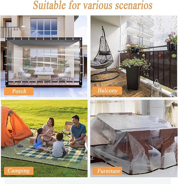 8x11FT Clear Vinyl Tarp, Clear Tarps Heavy Duty Waterproof with Grommets UV/Tear Resistant, Clear Plastic Tarp for Outdoor Porches Patio Enclosure Greenhouse Chicken Coop Cover