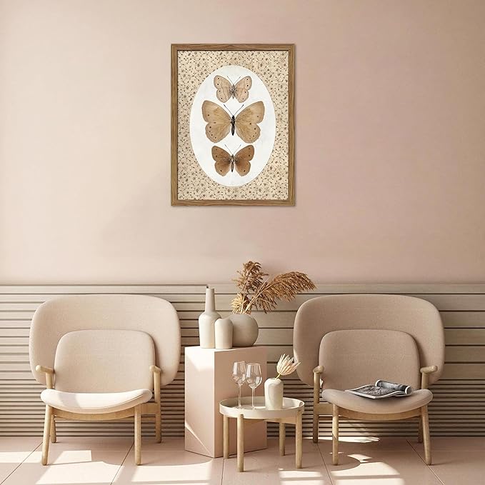 Framed Butterfly Canvas Wall Art, Vintage Butterfly Pictures Posters Wall Decor, Modern Farmhouse Decor, Rustic Retro Butterflies Paintings Prints for Bedroom Bathroom Shelf 8x10 inch