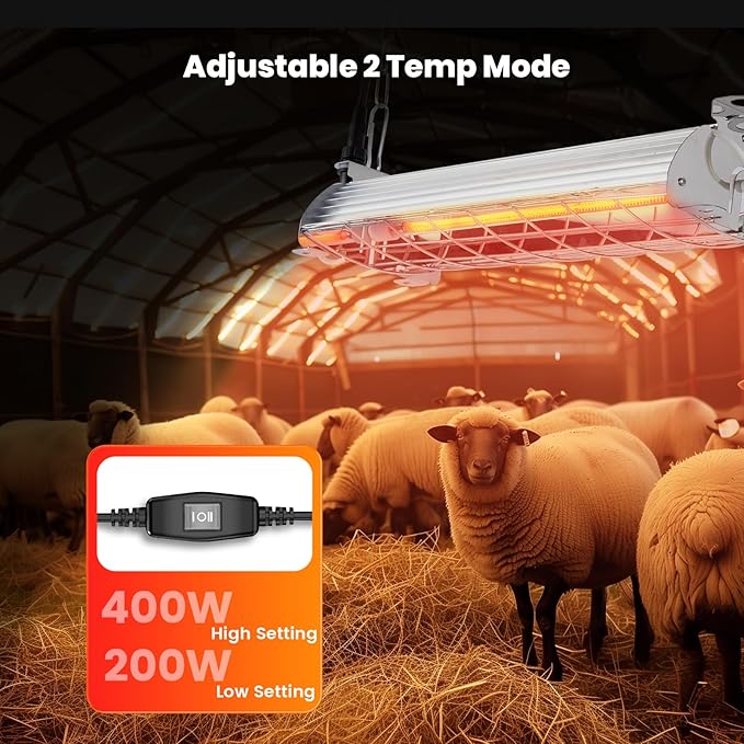Large Chicken Coop Heater Lamps - Replacement, 400W,Carbon Fiber Light, Protable Adjustable Temp & Hanging Height for Coop Livestock Pet Dog Heater for Outdoor Chicken Coop