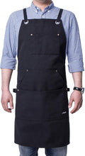 Heavy Duty Canvas Work Apron,Tool Pockets, Back Straps Adjustable（black）