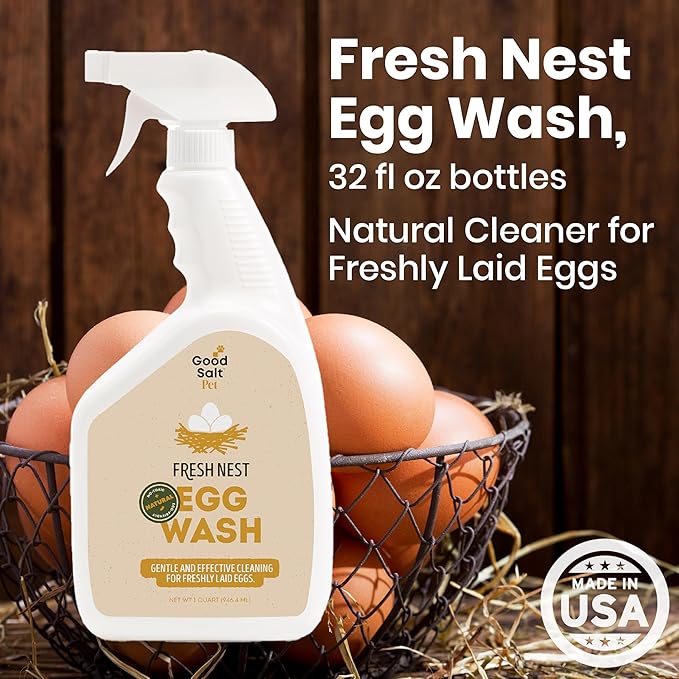 Good Salt Pet Fresh Nest Egg Wash Spray, Natural Cleaner for Freshly Laid Eggs, Made in the USA, 32 Ounce Bottle, 2-Pack