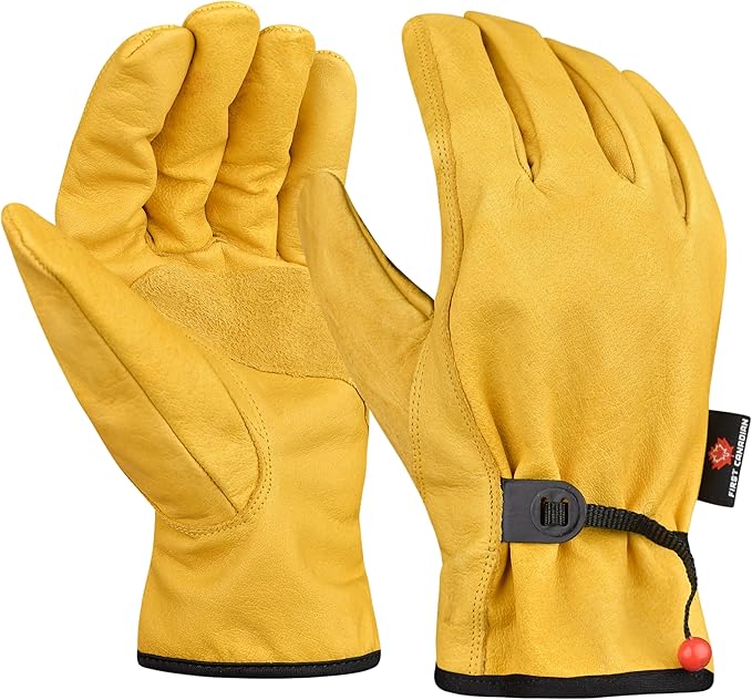 1 Pair Heavy Duty Leather Work Gloves for Men & Women – Adjustable Strap Cowhide Construction & Yard Leather Gloves – Puncture Resistant Safety Gloves for Landscaping & Outdoor Use (XXL)