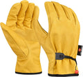 6 Pair Heavy Duty Leather Work Gloves for Men & Women – Adjustable Strap Cowhide Construction & Yard Leather Gloves – Puncture Resistant Safety Gloves for Landscaping & Outdoor Use (M)