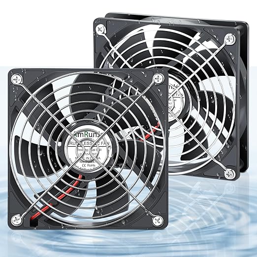 2pcs 120mm x 25mm IP67 Exhaust Fan 2pin DC 12V Dual Ball Bearing Brushless Cooling for Rv Fridge, Gaming Laptop,growtent, Solar Battery Box, Chicken coop