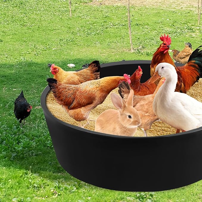 2Pcs Chicken Dust Bath Tub, 25'' D x 5.9'' H, Bottomless Design Chicken Dust Bath Container, Chicken Coop Cleaner Container for Farms, Chicken Coops, Environmental Protection and Easy to Assemble