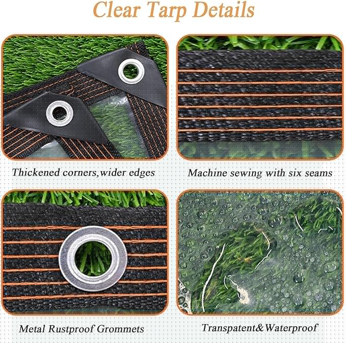 18x19FT Clear Tarps Heavy Duty Waterproof, Clear Vinyl Tarp with Grommets and Elastic Ball Rope, 3FT 4FT 5FT 6FT 7FT for Outdoor Patio Enclosure Greenhouse Chicken Coop Cover