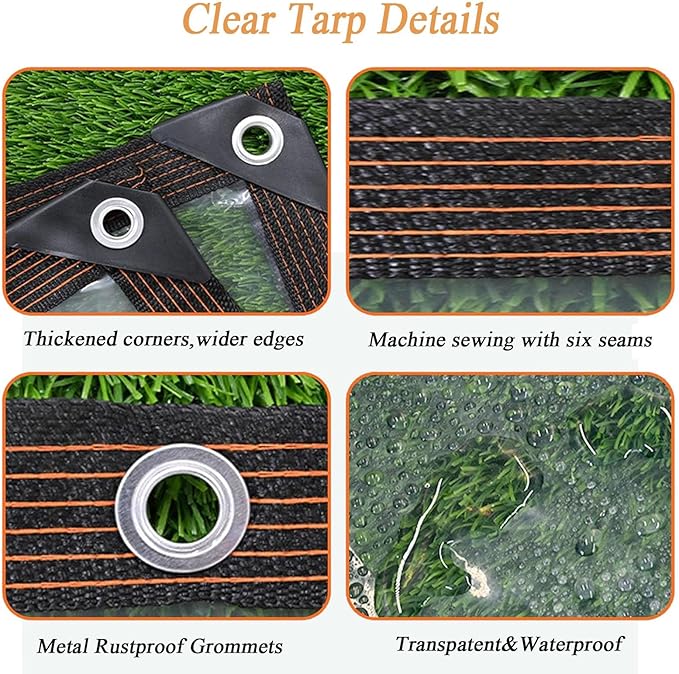Heavy Duty Waterproof Tarp, 9x10FT Clear Vinyl PVC Tarps with Grommets and Reinforced Edges, Tear-Resistant Plastic Tarpaulin for Pavilion Camping Greenhouse Chicken Coop Cover