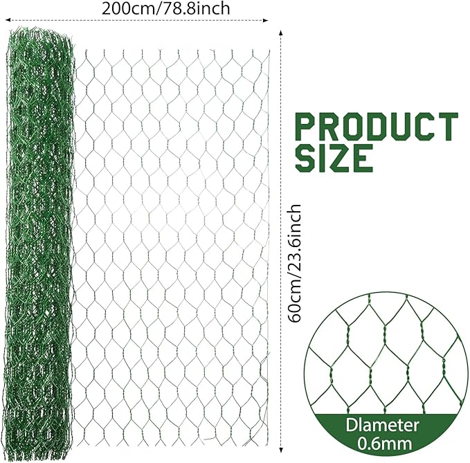 SATINIOR 2 Sheets Chicken Wire Frame Mesh for Floral Arrangements Fence Garden Poultry Netting Galvanized Hexagonal Metal Chicken Wire Fencing Roll for Craft Work Garden(23.6 x 157.4 Inches,Green)