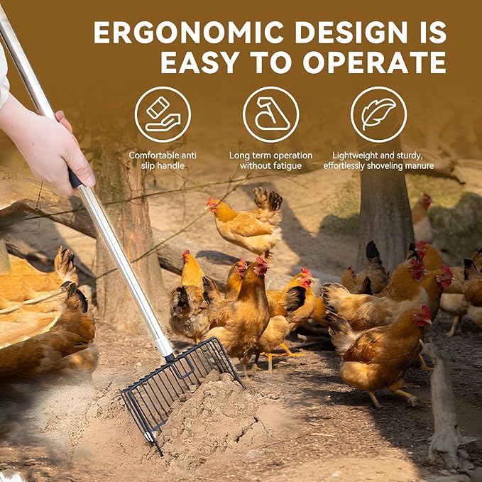 Chicken Poop Scooper- Chicken Coop Pooper Scooper for Sand 4-Piece,with Stainless Steel Handle Sifter Chicken Coop Litter Scoop Supplies,for Hens Ducks Rabbits (Up to 10 Chickens)