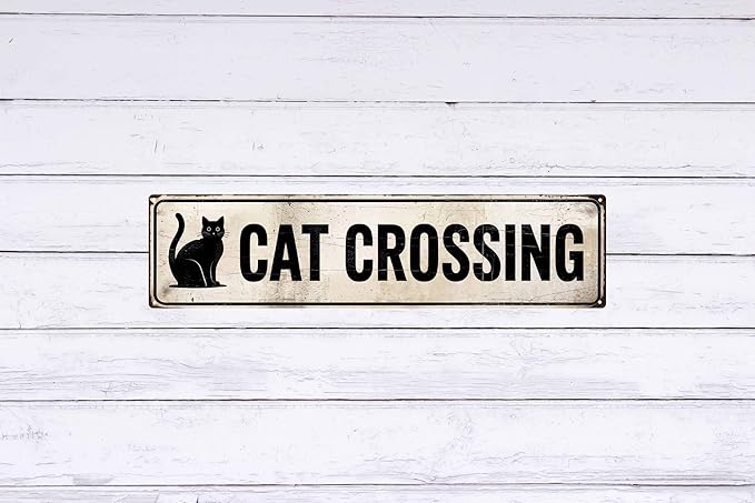 Funny Metal Warning Cat Crossing Tin Signs Wall Decor Man Cave Bar Novelty Gift Animals Kitten 4x16 in