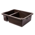 Rubbermaid Commercial Products Standard Divided Bus/Utility Box 7-Gallon Brown Plastic Heavy Duty Divided Restaurant Wash Basin/Dish Washing Tub for Cups/Plates/Bowls