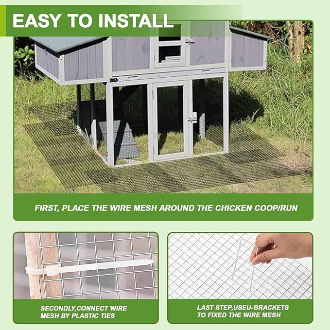 Shimeyao Chicken Coop Bottom Mesh Barrier Kit, 10 Pcs Galvanized Hardware Cloth Panels with Stakes & Zip Ties, Predator Resistant Anti Digging Wire Mesh Fence for Poultry Run Hen House Protection