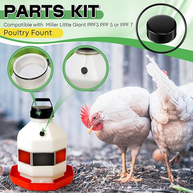 Poultry Fountain Renewal Waterer Parts, 10 Replacement Caps & 4 O Rings, Compatible with Miller PPF3/PPF5/PPF7 & Compatible with Farm-Tuff 3/5/7 Gallon Poultry Founts(Black)