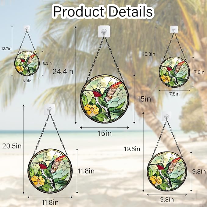 Stained Glass Window Hanging, Green Hummingbird Sun Catcher for Door Home Decor, Birds Suncatcher Christmas Mother's Day Birthday Gifts for Bird Lovers Women Men Mom and Nana 15 in