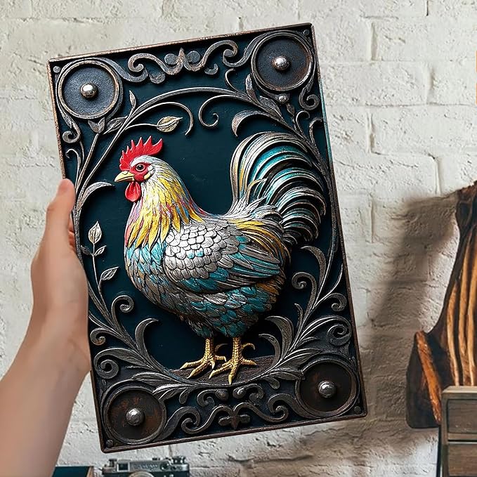 Chicken Metal Tin Sign Vintage 2D Flat with 3D Visual Effect Metal Post Wall Art for Chicken Coops Farms Yards Home Bar Cafe Garage or Office - Thoughtful Chicken Gift Idea