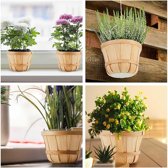 Tatuo 2 Pcs Round Wooden Apple Baskets Wood Fruit Buckets with Handle Fall Harvest Basket Portable Bushel for Market Vegetables Garden Home Party Supplies Easter Gifts (Wood Color)