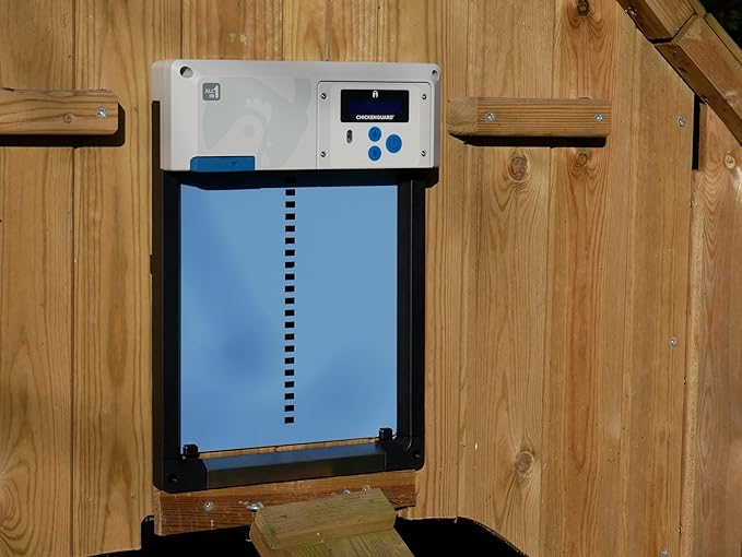 Automatic Chicken Coop Door Opener, ChickenGuard One in All 4 Colours, Timer/Light Sensing, Winter Mode, Auto-Stop & Predator Proof, 3 Power Options, Solar, Battery or Electric (Blue + Batteries)