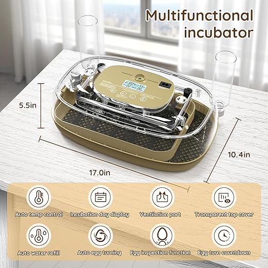 24 Egg Incubator for Hatching Eggs with Temperature and Humidity Control, LED Candling & Auto Turning for Chicken Duck Quail Birds, Ideal for Home Farm, Classroom, Beginners