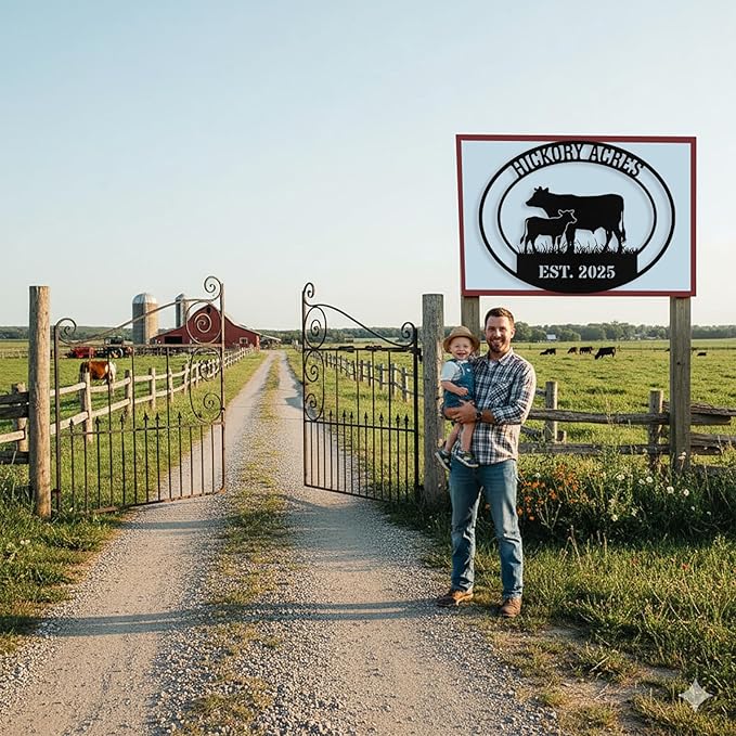 Personalized Farm Cow Calf Signs, Custom Ranch Sign, Customized Farm Metal Signs Outdoor, Custom Large Hanging Family Name Cow Sign for Farms, Ranch, Barn, Farmhouse
