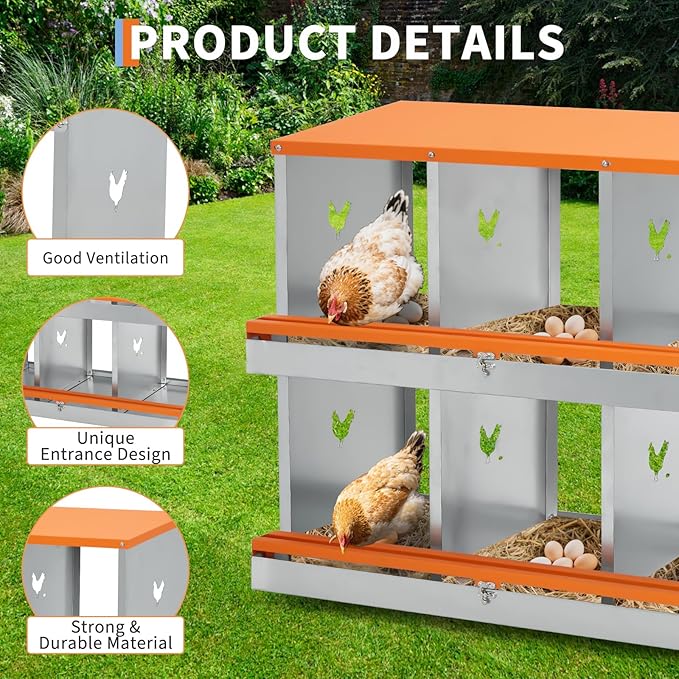 6 Compartment Nesting Boxes for Chickens, Chicken Nesting Box to Protect Eggs, Chicken Laying Boxes, Easy to Clean and Install