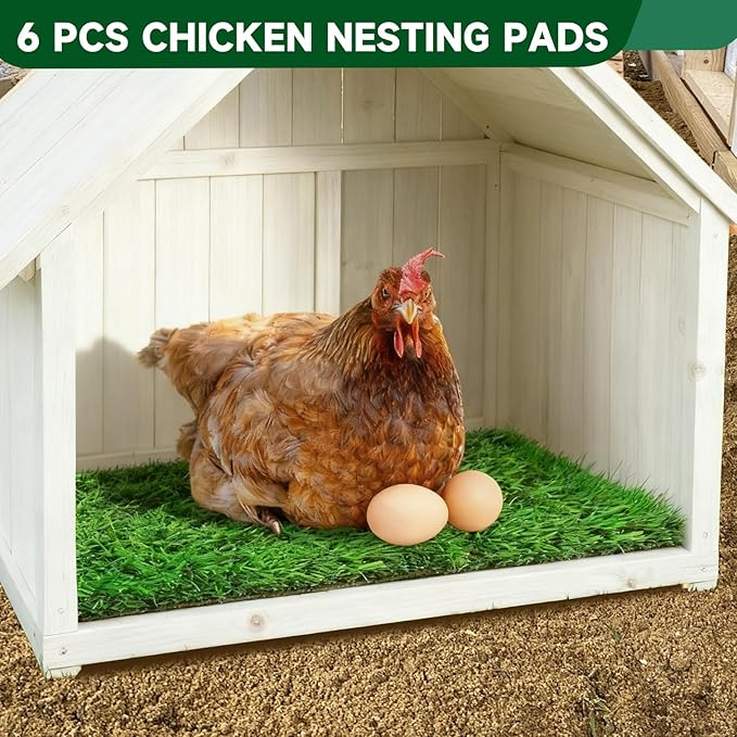 DRQ Chicken Nesting Pads, Washable Artificial Grass Nesting Pads for Chicken Coop, Soft Nesting Box Pads for Chickens & Nesting Boxes, 12"×12" (GreenGreen, 6pack)