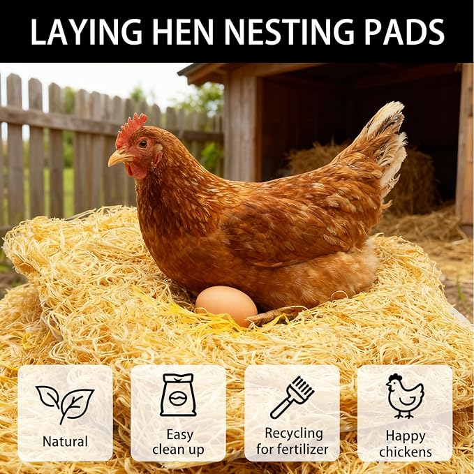 Cheardia 8 Pack Nest Box Pads for Chicken Nesting Boxes, Extra Thick 13 Inch Nesting Pads Bedding for Laying Hen Chicken Coop, Natural