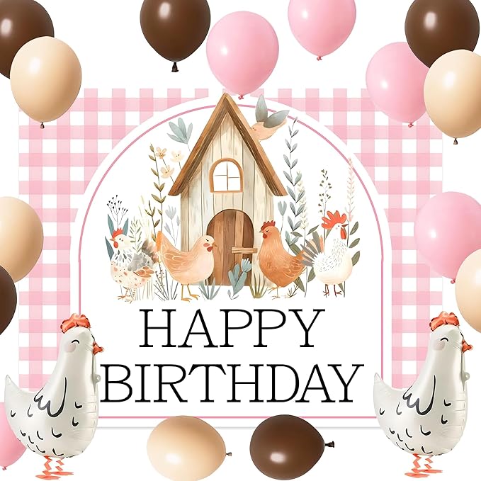 Farm Chicken Birthday Decorations Chicken Balloons This Chick Is One Birthday Party Pink And Orange Party Decorations Pink Orange Yellow Balloons
