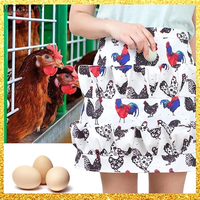 Egg Apron with 12 Deep Pockets, Egg Collecting Apron for Chicken Duck Goose Eggs, Gathering Holding Apron for Housewife Farmhouse